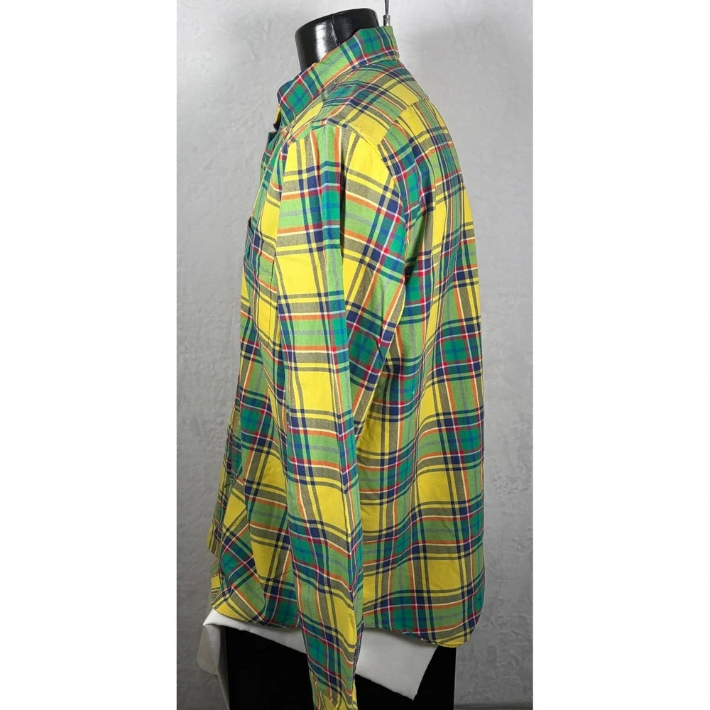 Polo Ralph Lauren Mens Classic Fit Button Down Shirt Yellow Green Plaid Size XL